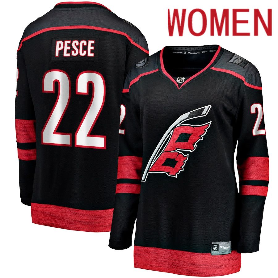 Women Carolina Hurricanes #22 Brett Pesce Fanatics Branded Black Home Breakaway Player NHL Jersey->women nhl jersey->Women Jersey